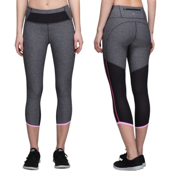 Lululemon Pace Pusher Crop Size 6 Heathered Black / Black / Raspberry Gl… - Picture 1 of 14